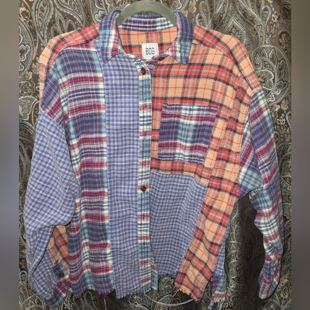 BDG Men's Colorful Patchwork Plaid Shirt